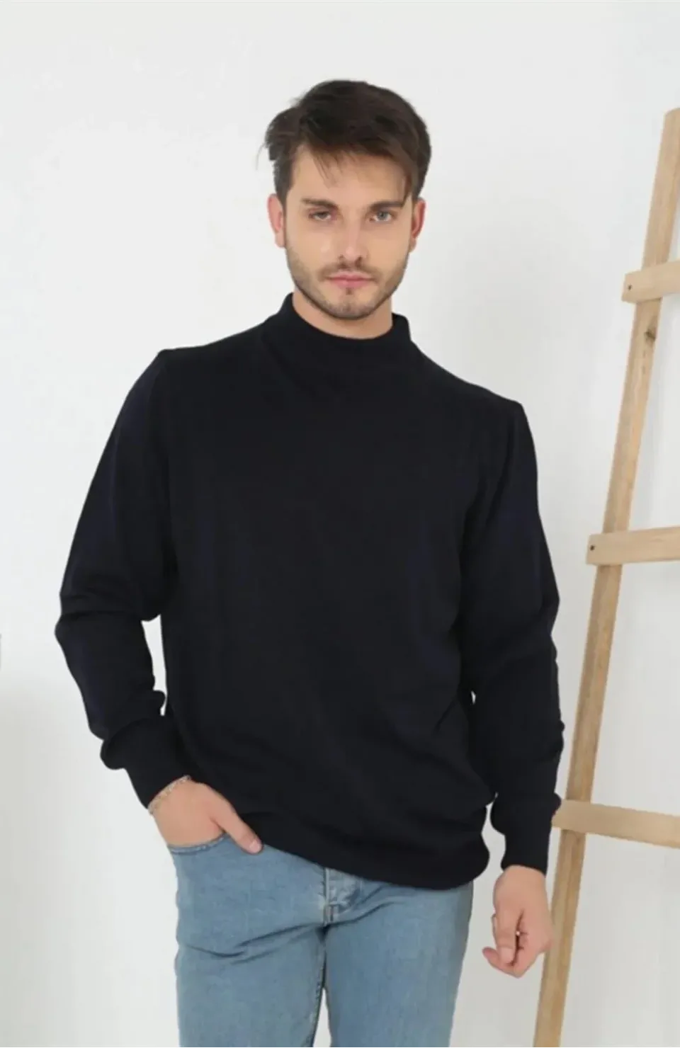 Erkek Yarım Balıkçı Yaka Triko Kazak - Lacivert