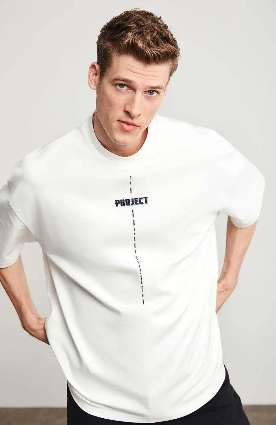 Unisex Baskılı Oversize T-Shirt - Beyaz