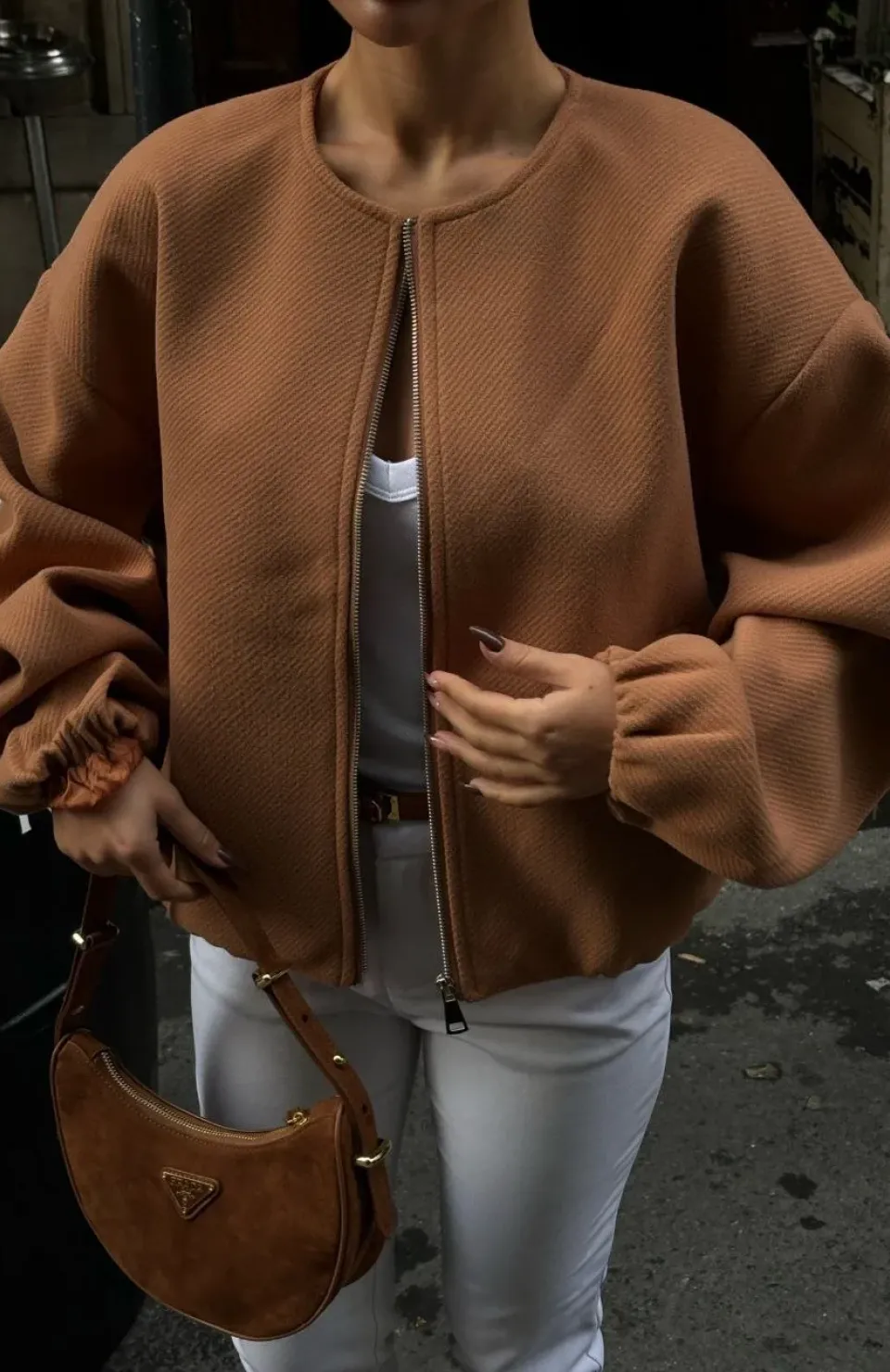 Kaşe Kaşmir Fermuarlı CEKET - Kahve