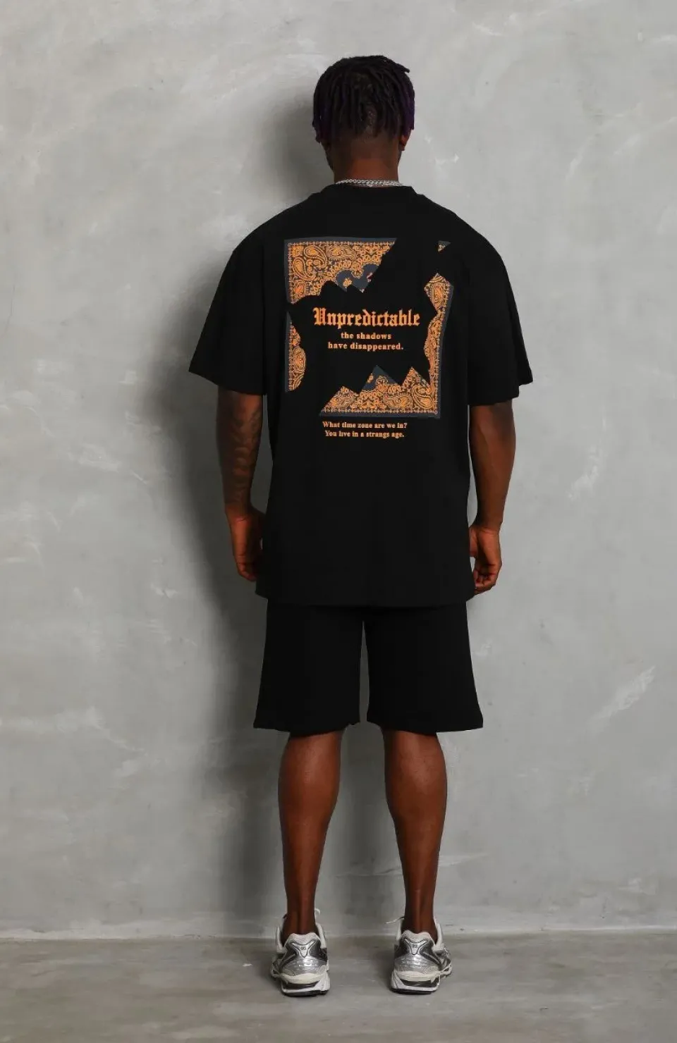 Unisex Oversize Baskılı Bisiklet Yaka T-Shirt - Siyah