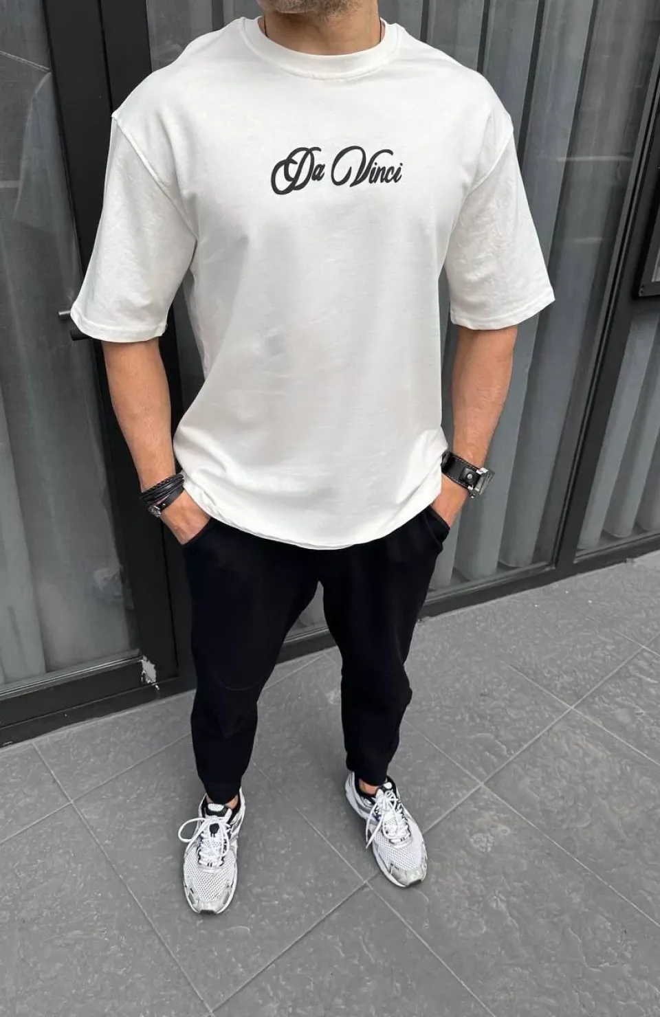 Unisex Baskılı Oversize T-Shirt - Beyaz