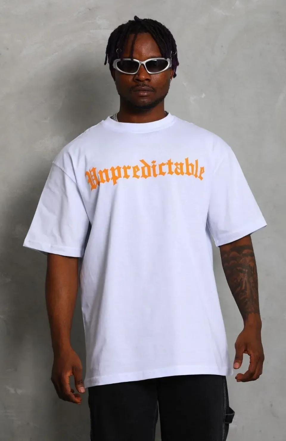 Unisex Oversize Baskılı Bisiklet Yaka T-Shirt - Beyaz