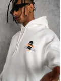 Erkek Kordonlu Maske Baskılı Kapüşonlu Sweat - Beyaz