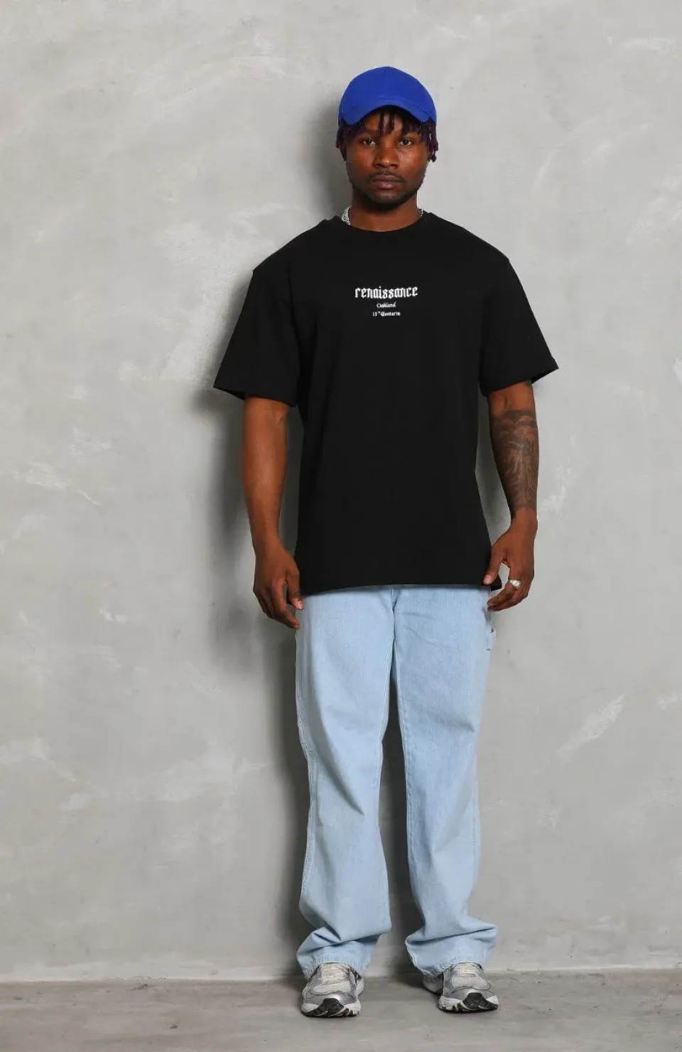 Unisex Oversize Baskılı Bisiklet Yaka T-Shirt - Siyah