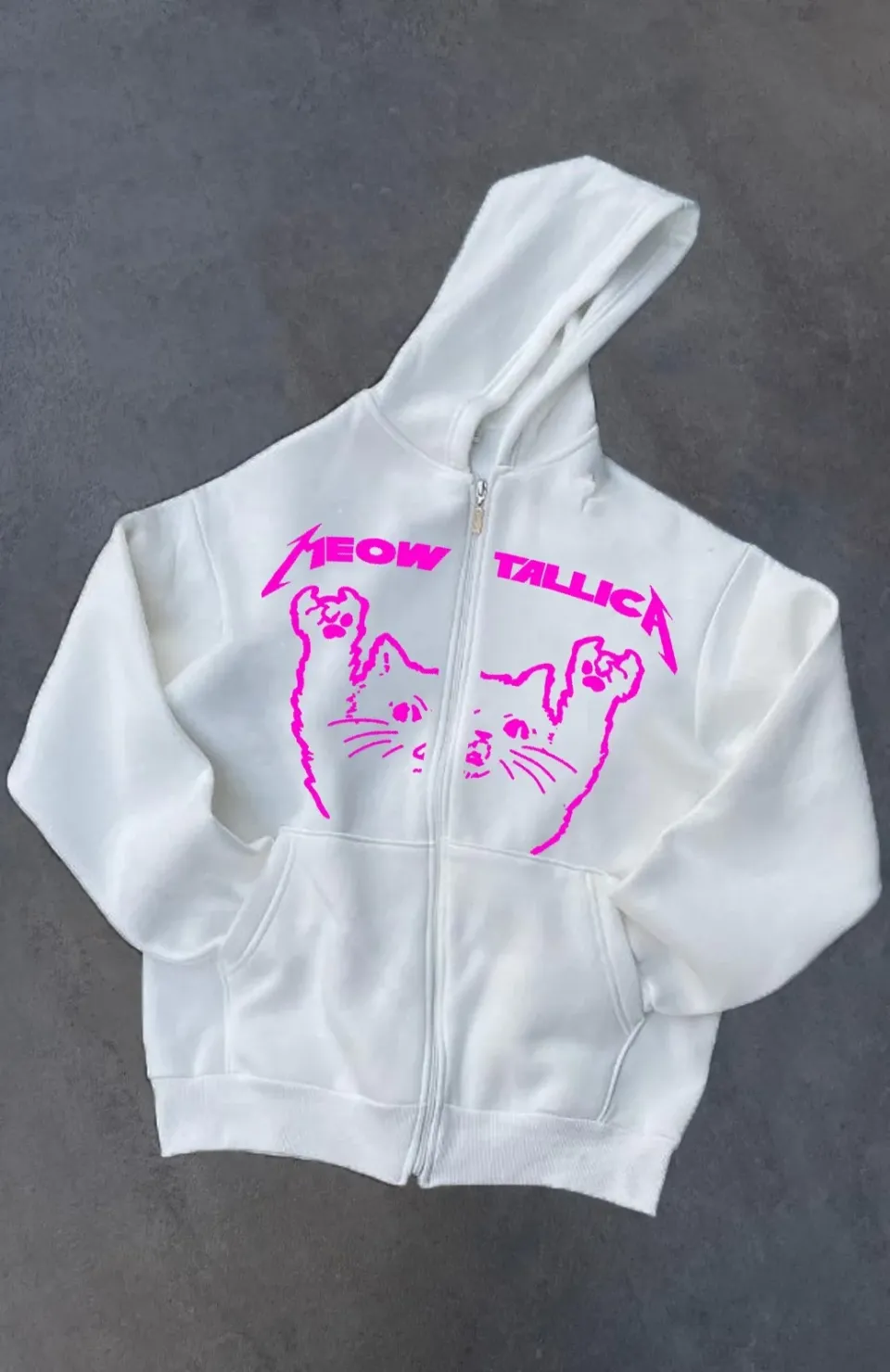 Kışlık Baskılı Fermuarlı Kapüşonlu Hırka - Beyaz Somersan Giyim | Kadın, Erkek ve Çocuk Moda