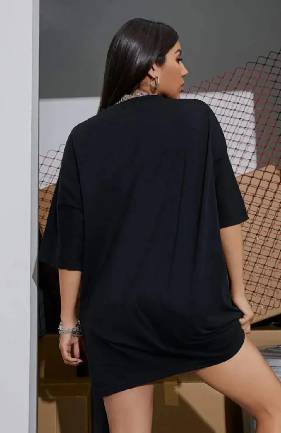 Kadın Baskılı Oversize T-shirt - Siyah