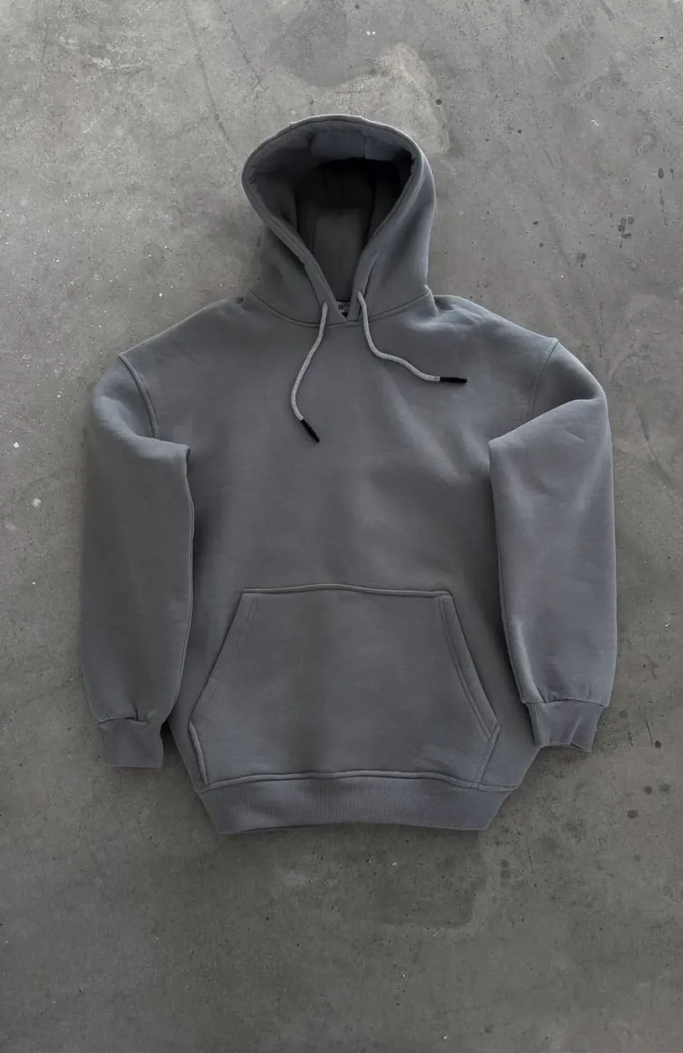 Kapüşonlu Üç İplik Penye Basic SweatShirt - Boyalı Gri