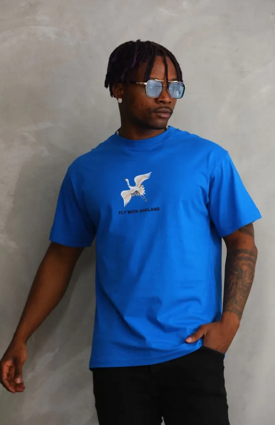 Unisex Baskılı Oversize T-Shirt - Mavi