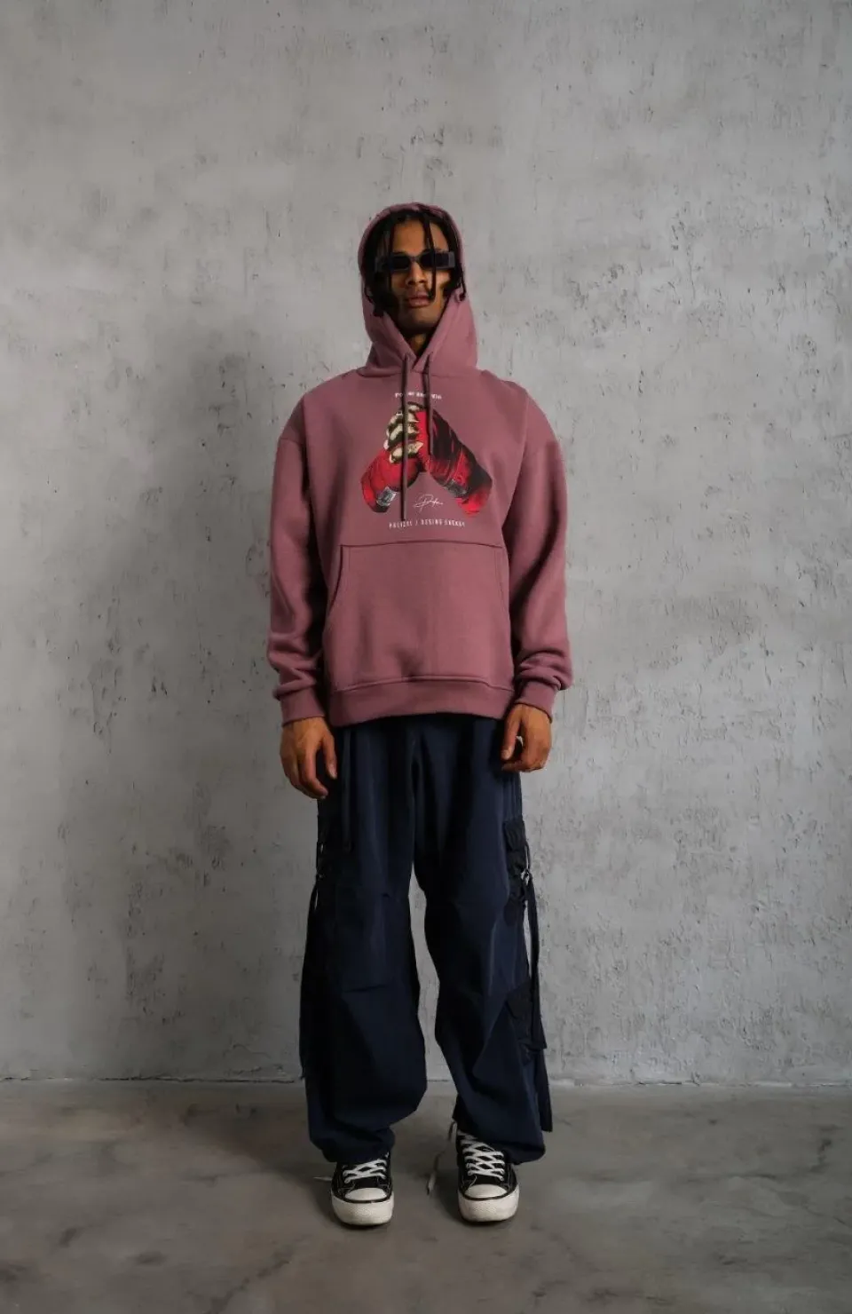 Erkek Eldiven Baskılı Kapüşonlu Sweat - Gül Kurusu Somersan Giyim | Kadın, Erkek ve Çocuk Moda