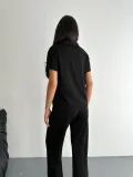 Osy Modal Yumuşak Dokulu Kumaş Kısa Kollu Yakalı T-shirt Pantalon ikili Takım- Siyah