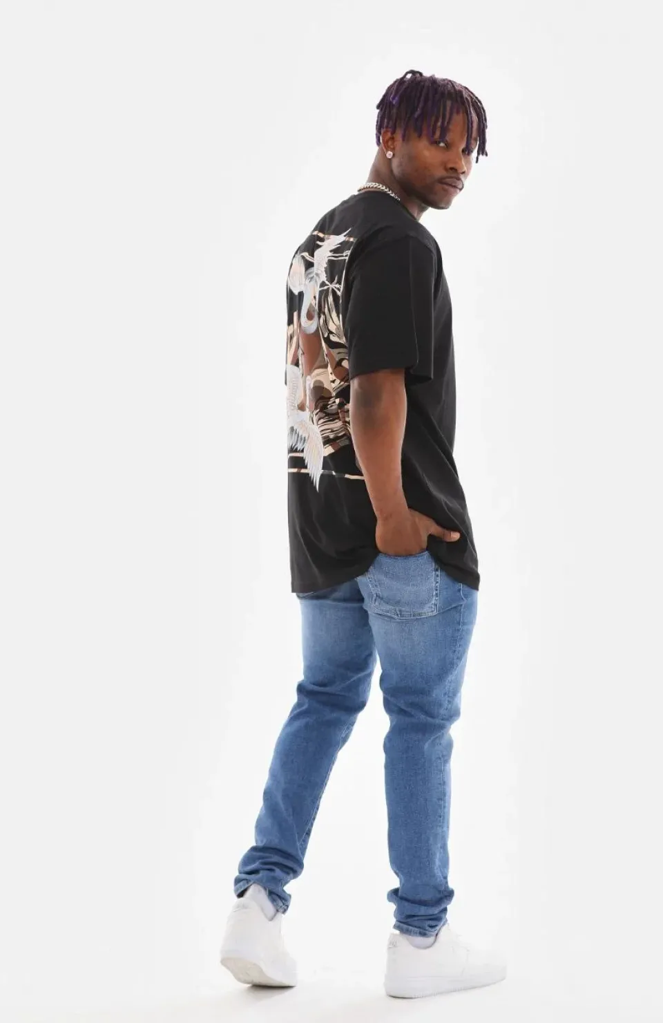 Unisex Baskılı Oversize T-Shirt - Siyah