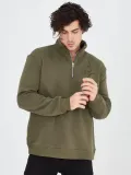 Erkek Yarım Fermuarlı Baskılı Sweat - Yeşil