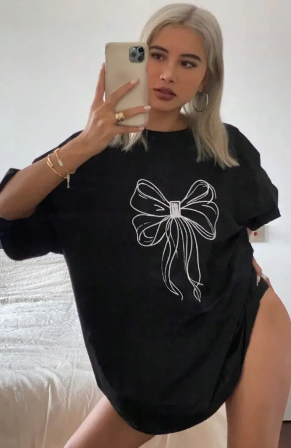 Kadın Baskılı Oversize T-shirt - Siyah