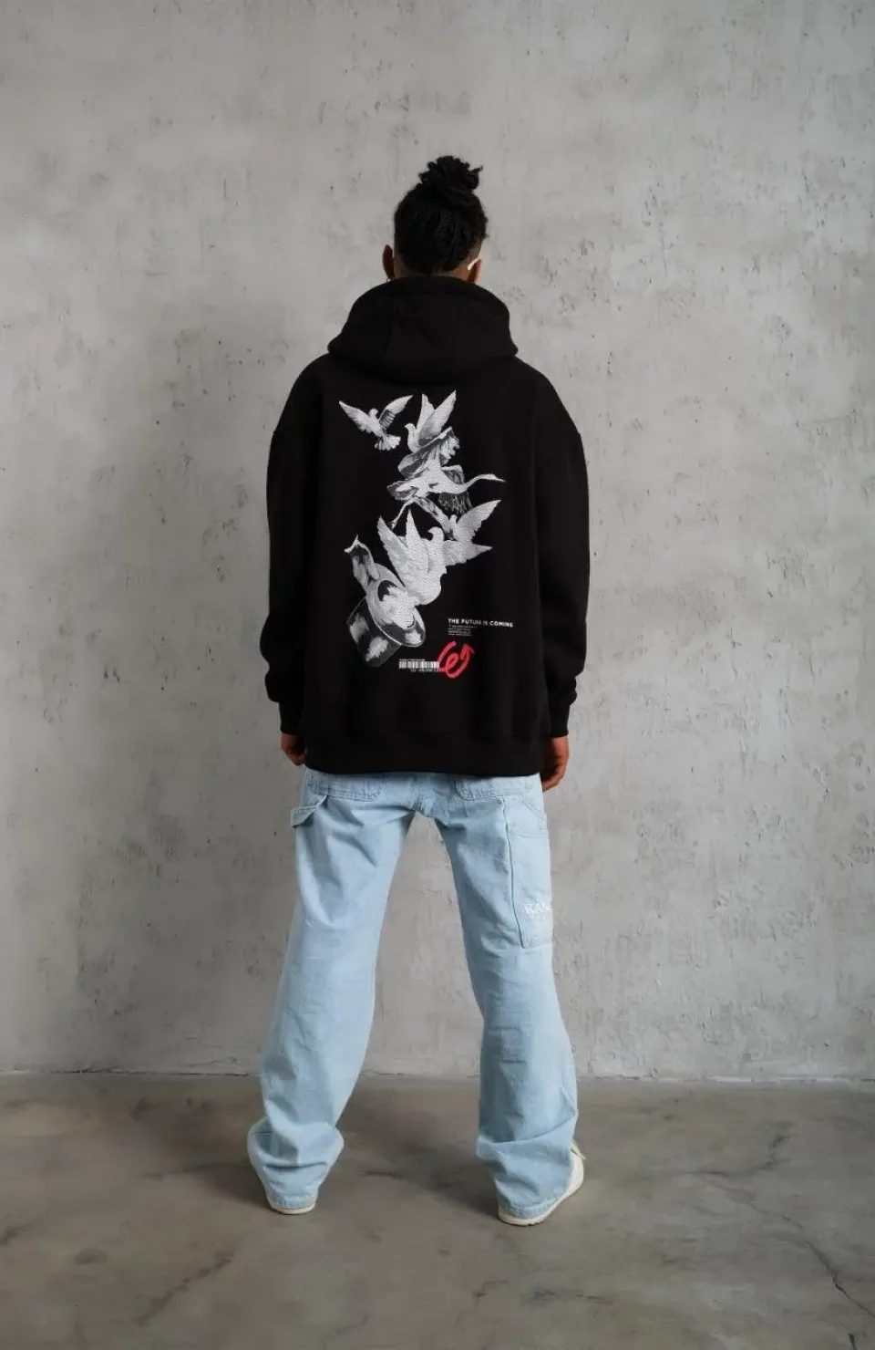 Erkek Şapkalı Güvercin Baskılı Kapşonlu Sweat - Siyah Somersan Giyim | Kadın, Erkek ve Çocuk Moda