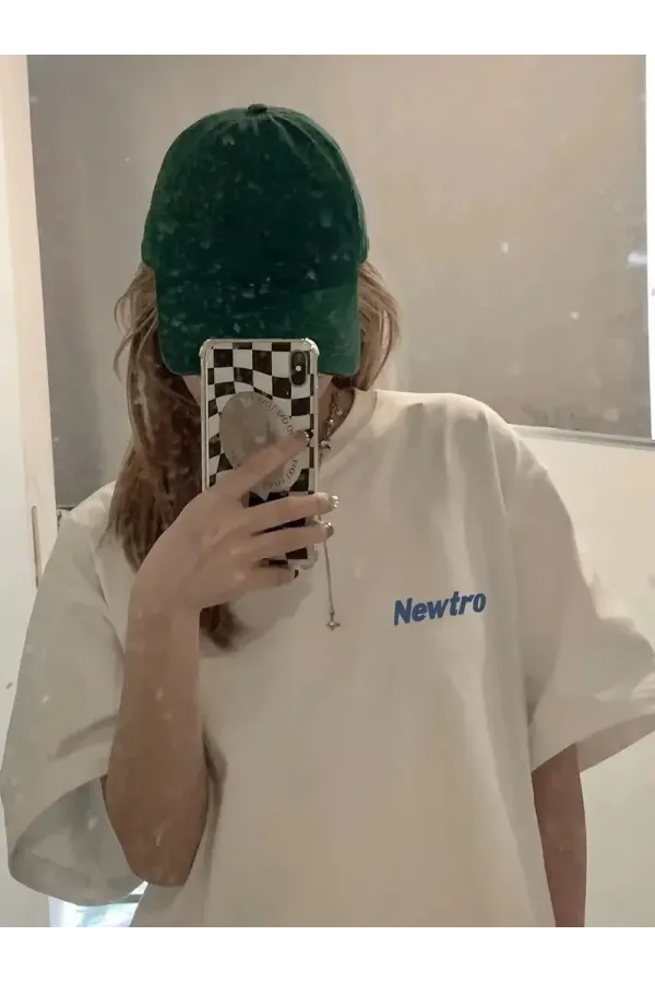 Newtro Baskılı Oversize Bisiklet Yaka T-shirt - Beyaz