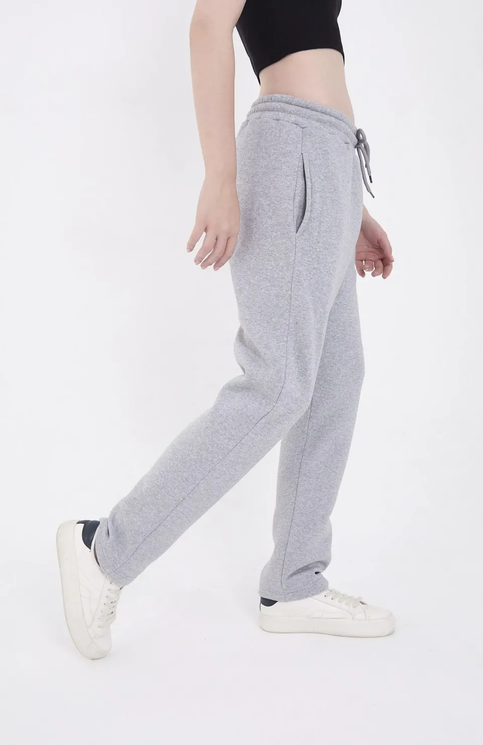 Oversize Boru Paça Baskılı Eşofman Pantolon - Gri