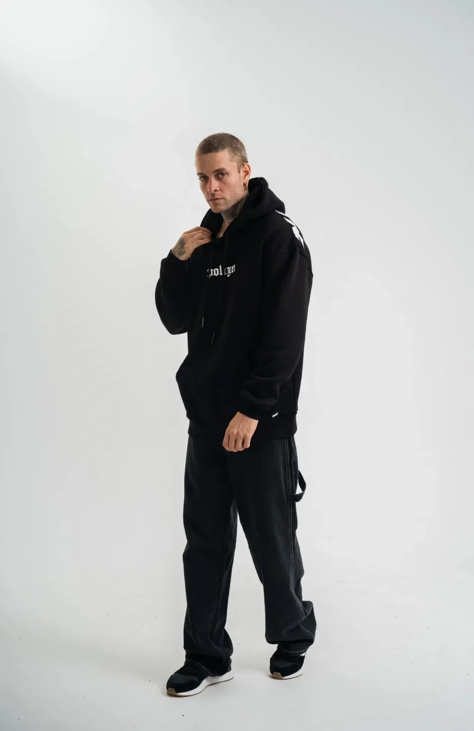 Kapşonlu Double Oversize Dijital Patchli SweatShirt - Siyah