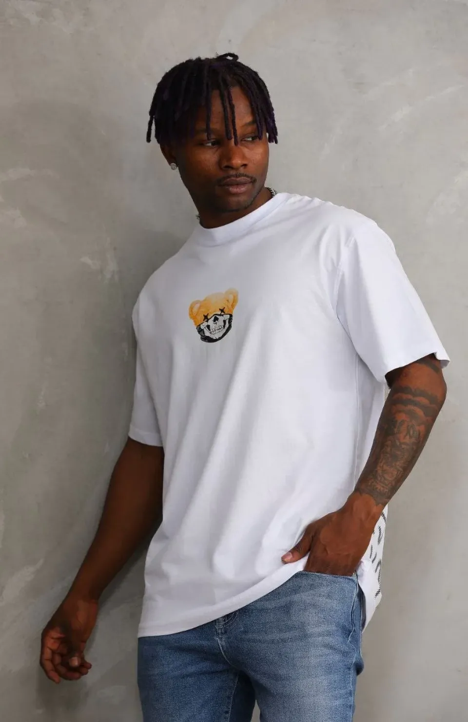 Unisex Baskılı Oversize T-Shirt - Beyaz