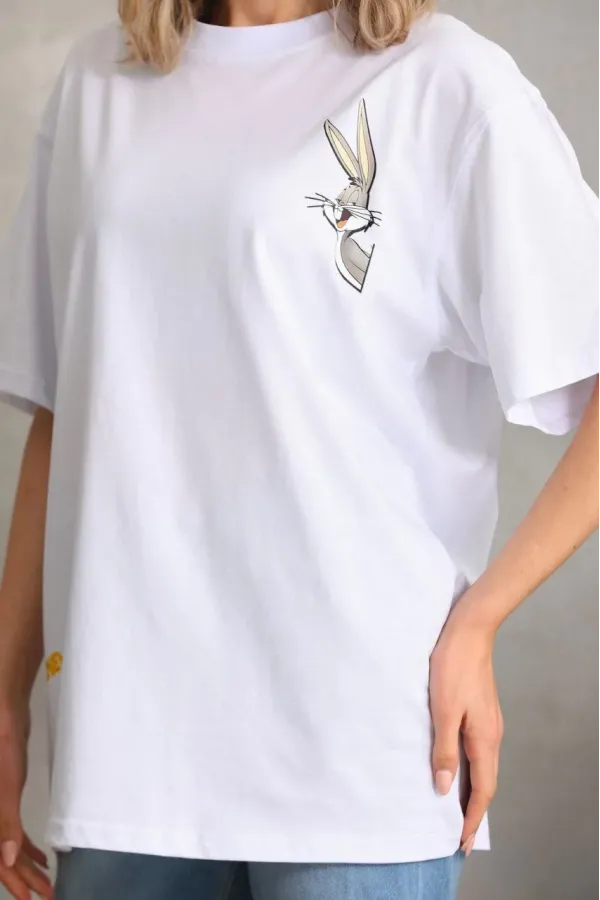Unisex Baskılı Oversize T-Shirt - Beyaz
