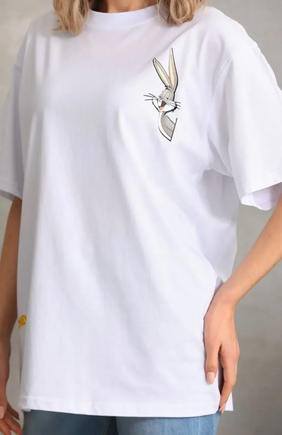 Unisex Baskılı Oversize T-Shirt - Beyaz