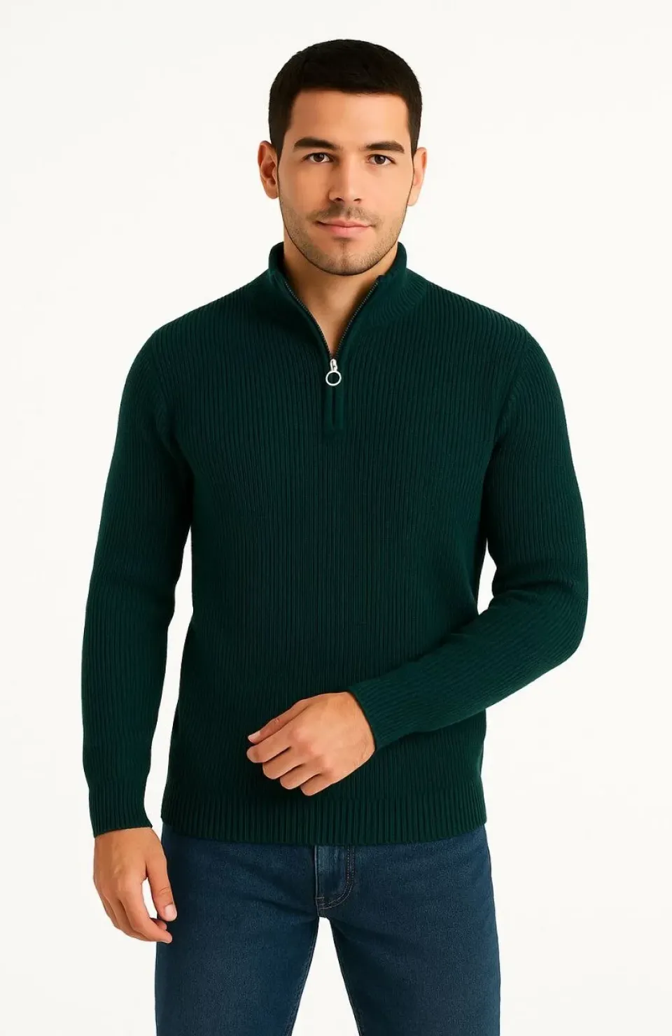 Erkek Yarım Fermuarlı Triko Kazak – Selanik Örgü, Dik Yaka, Pamuklu Dokuma, Regular Fit Uzun Kollu Kışlık Model - Haki Somersan Giyim | Kadın, Erkek ve Çocuk Moda