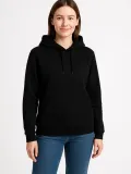Kadın Üç İplik Kapüşonlu Kanguru Cepli Sweatshirt hoodie - Siyah