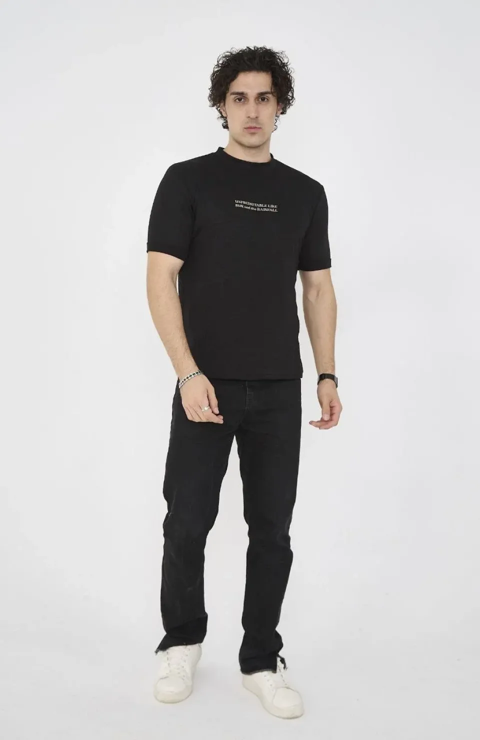 Unisex Bisiklet Yaka Slim fit T-Shirt- Siyah