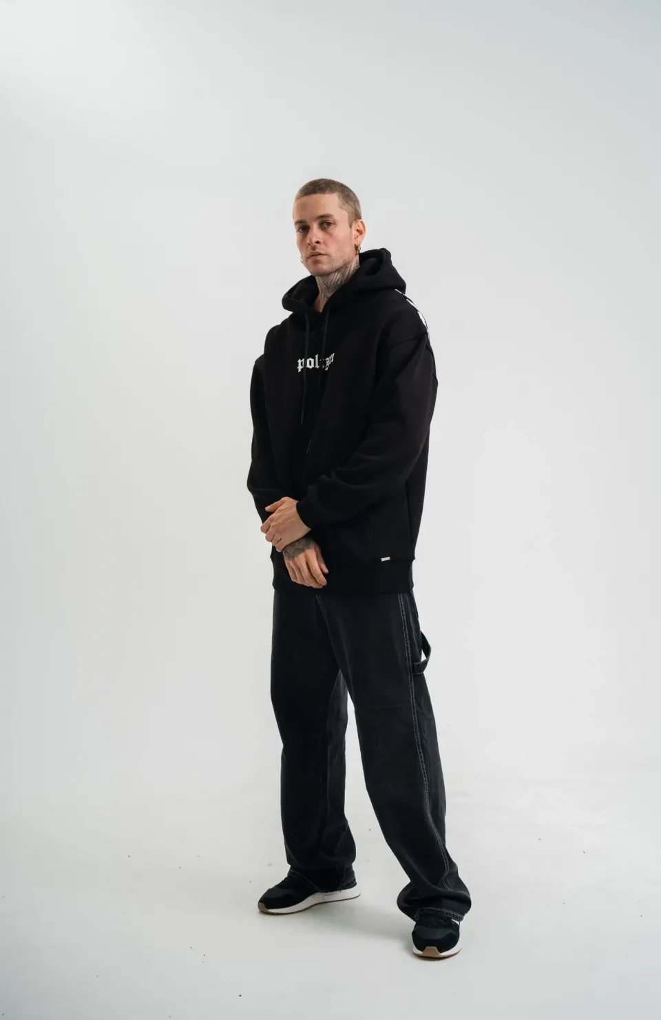 Kapşonlu Double Oversize Dijital Patchli SweatShirt - Siyah