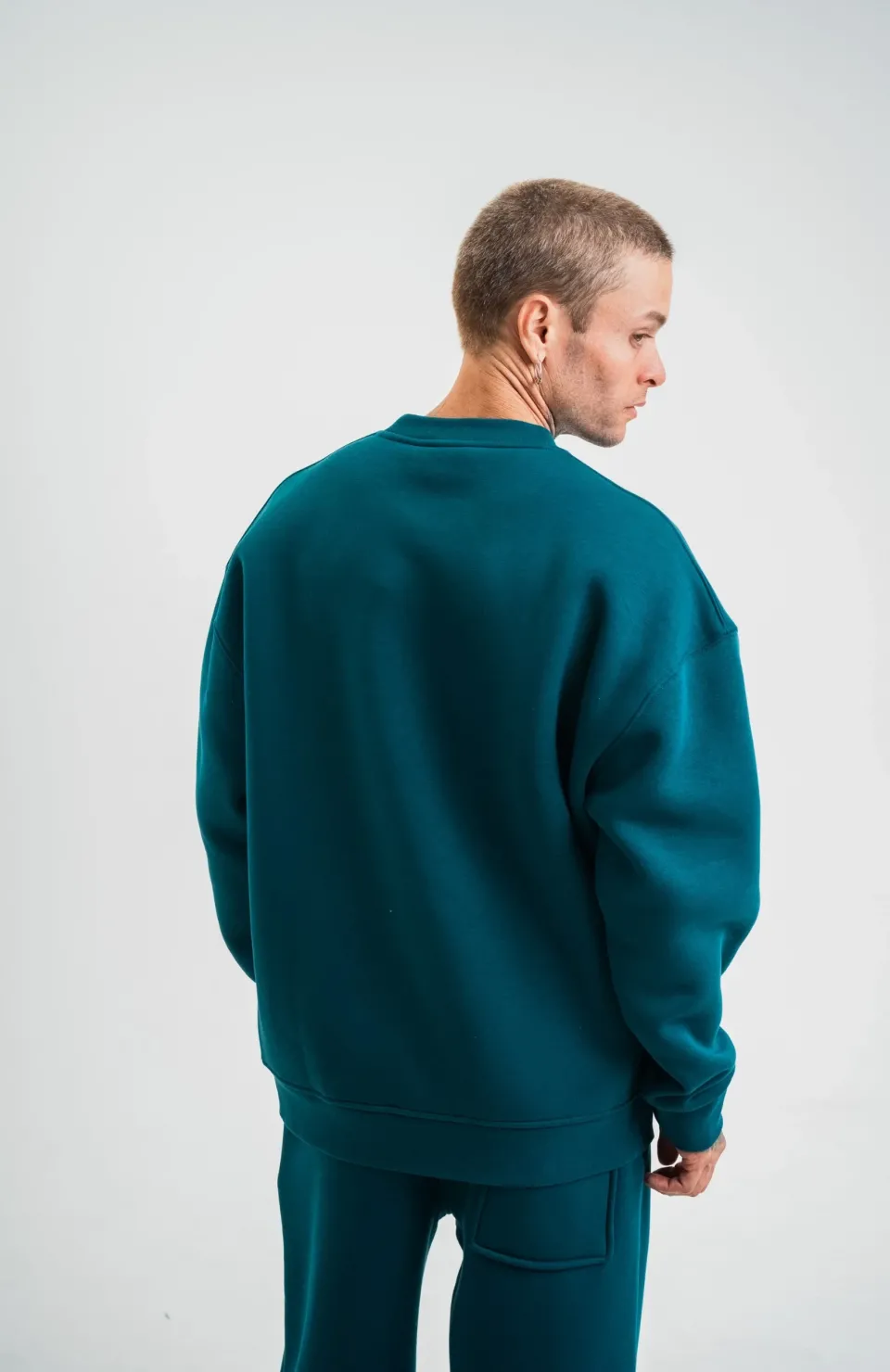 Uzun Kol Bisiklet Yaka Basic SweatShirt - Koyu Deniz Yeşili