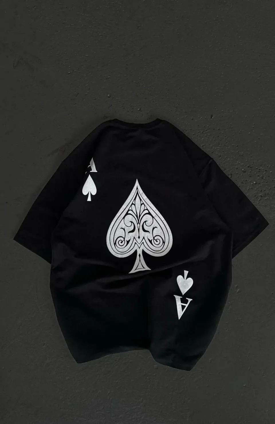 Unisex Bisiklet Yaka Baskılı Oversize T-Shirt - Siyah