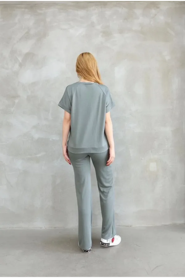 Osy Modal Yumuşak dokulu Kumaş Bisiklet Yaka Kısa Kollu Takım - Mint Yeşili