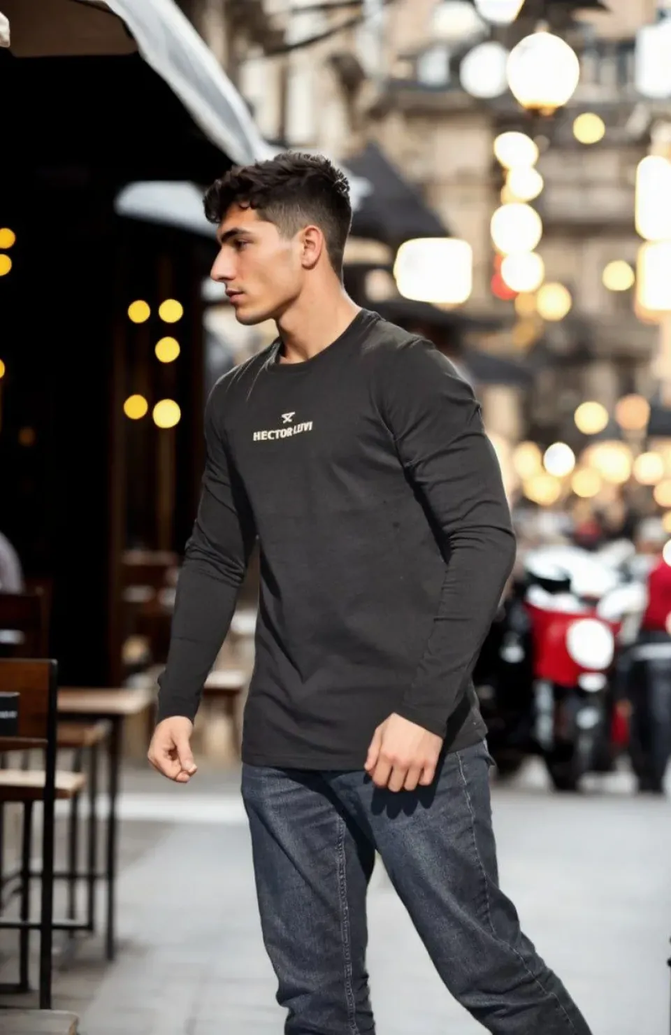 Unisex Bisiklet Yaka Uzun Kollu T-Shirt - Siyah