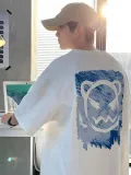 20/1 Penye Compack Bisiklet Yaka Kore tarzı sevimli ayı baskı Kısa Kol Erkek t-shirt - Beyaz