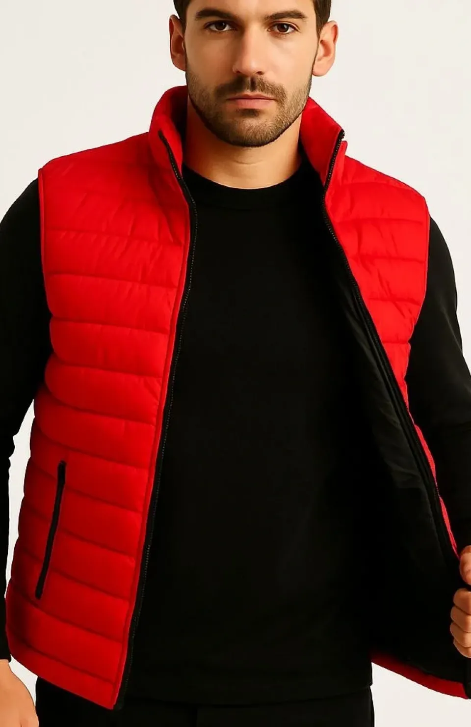 Erkek Şişme Fermuarlı Yelek Su itici Kapitone Astarlı Kumaş Cepli Hafif Kışlık Spor Rahat Kalıp - Kırmızı Somersan Giyim | Kadın, Erkek ve Çocuk Moda