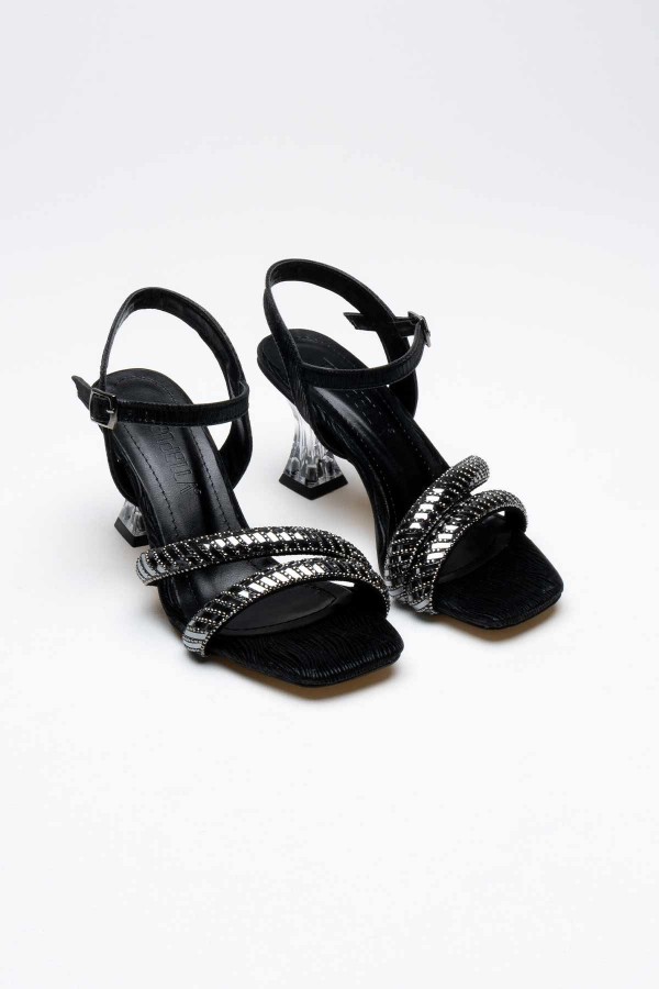 Siyah Taşlı Kadın Topuklu Sandalet TR25MY05A