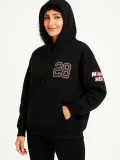 Kadın Üç İplik Kapüşonlu Ön ve Arka Baskılı SweatShirt hoodie - Siyah