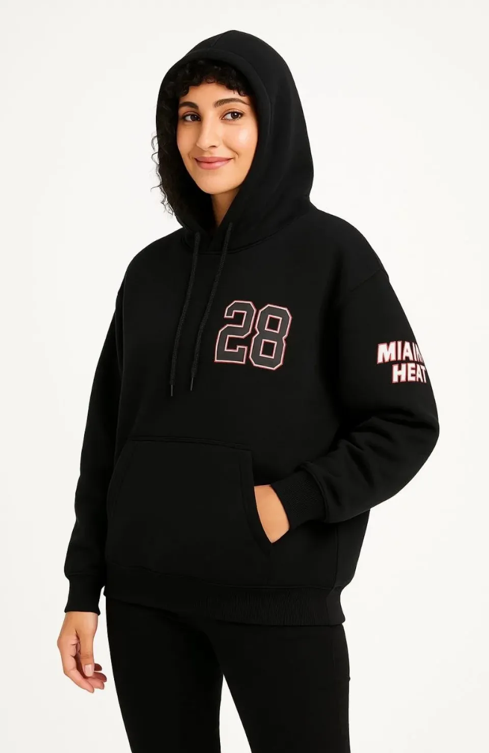 Kadın Üç İplik Kapüşonlu Ön ve Arka Baskılı SweatShirt hoodie - Siyah
