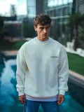 Kışlık Bisiklet Yaka Oversize Baskılı SweatShirt - Beyaz