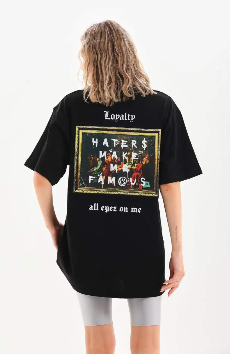 Unisex Baskılı Oversize T-Shirt - Siyah