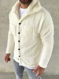 Erkek Pelüş Polar Hırka Gömlek – Yakalı, İlik Düğmeli, Göğüs Cepli, Yumuşak Dokulu Kışlık Regular Fit Rahat Günlük Model - Beyaz