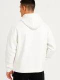 Erkek Ovarsize Kapüşonlu Swetshirt Kanguru Çepli Cıtcıtlı 3 iplik Şardonlu Hoodie - Beyaz