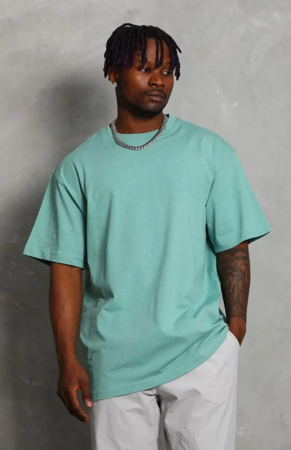 Unisex Oversize Düz Bisiklet Yaka T-Shirt - Mint Yeşili
