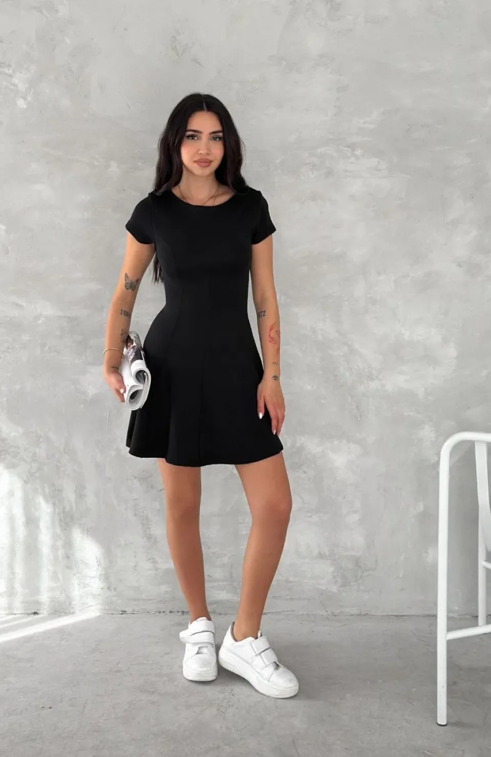 kısa kollu Mini Elbise - Siyah