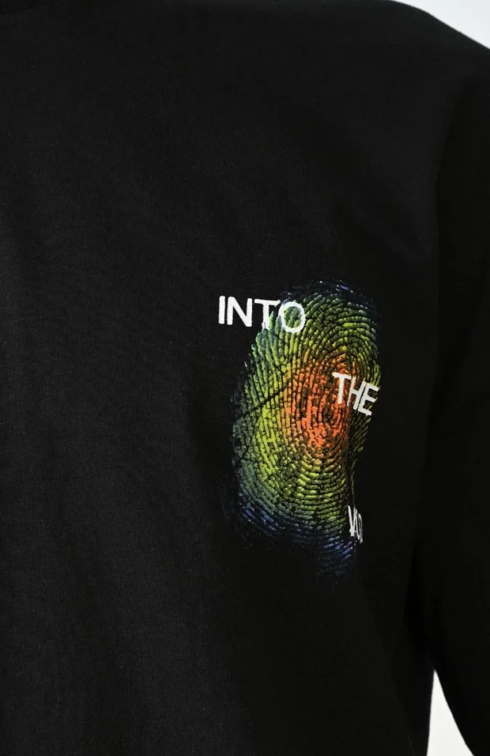 Unisex Bisiklet Yaka Baskılı Oversize T-Shirt - Siyah