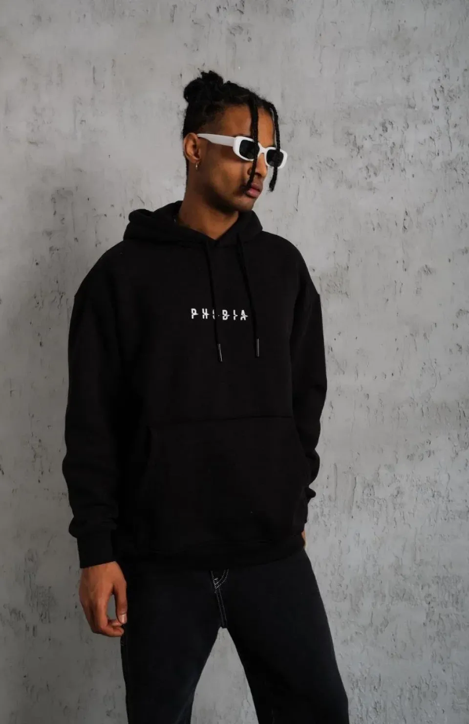 Erkek Astronot Baskılı Kapüşonlu Sweat - Siyah