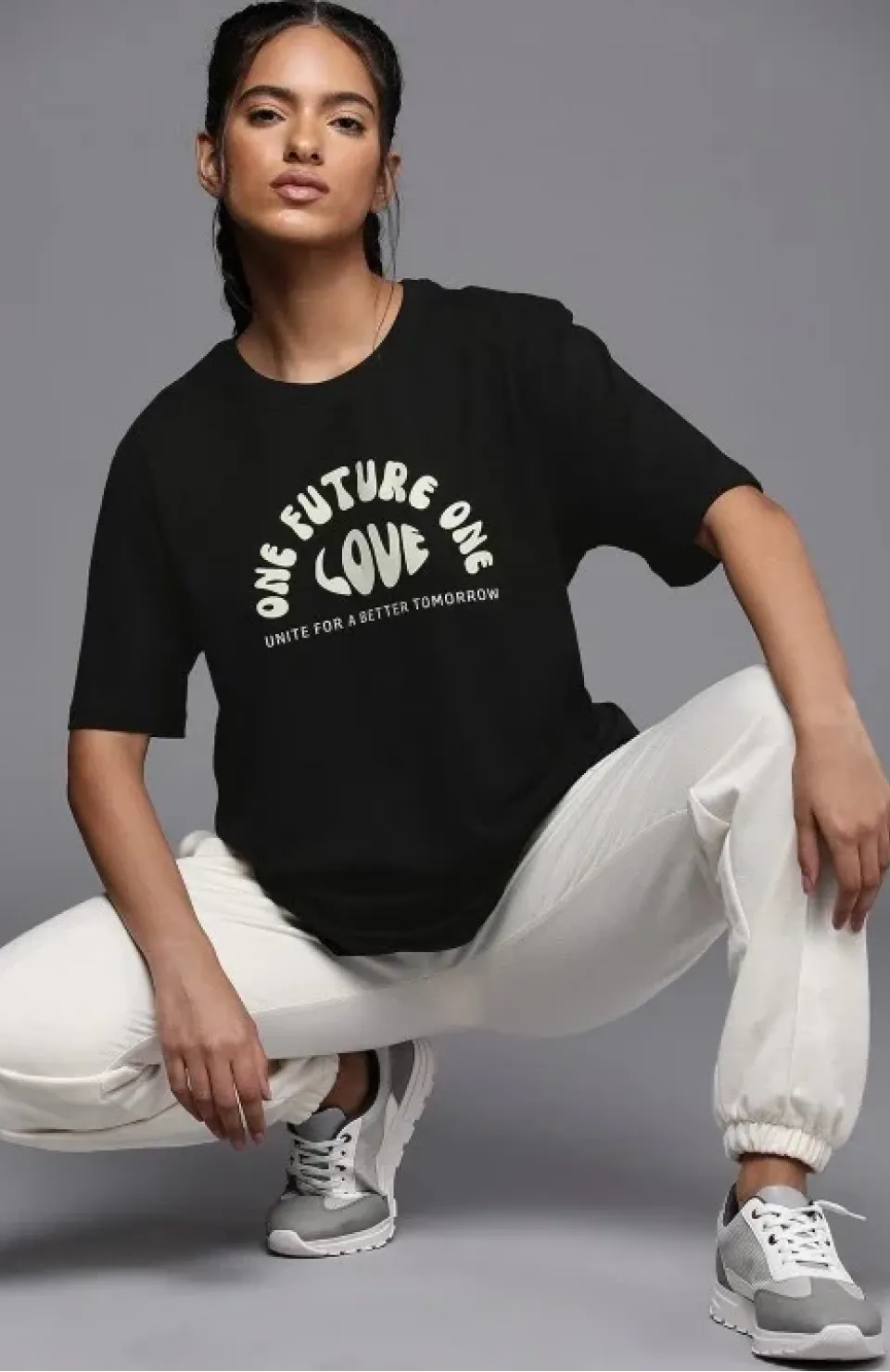 Kadın Baskılı Oversize T-shirt - Siyah