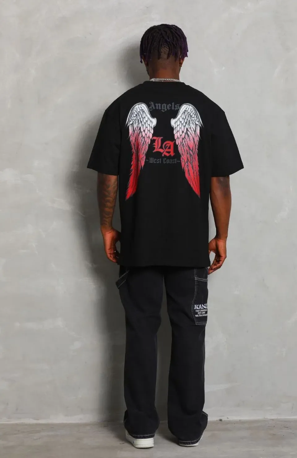 Unisex Oversize Baskılı Bisiklet Yaka T-Shirt - Siyah