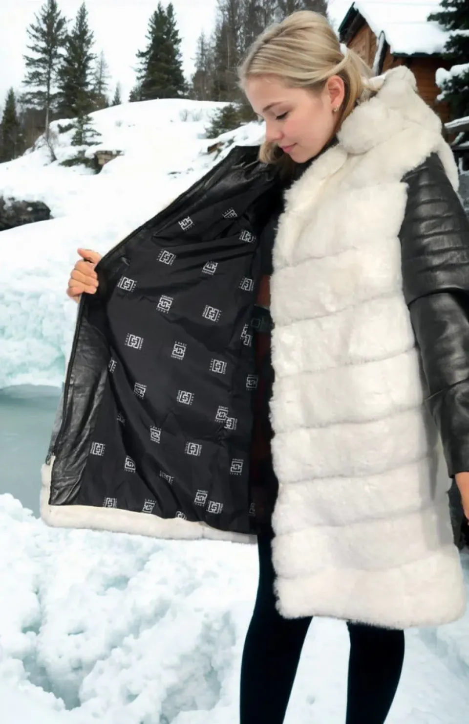 Kadın Hakiki Deri ve Suni Kürk - Beyaz