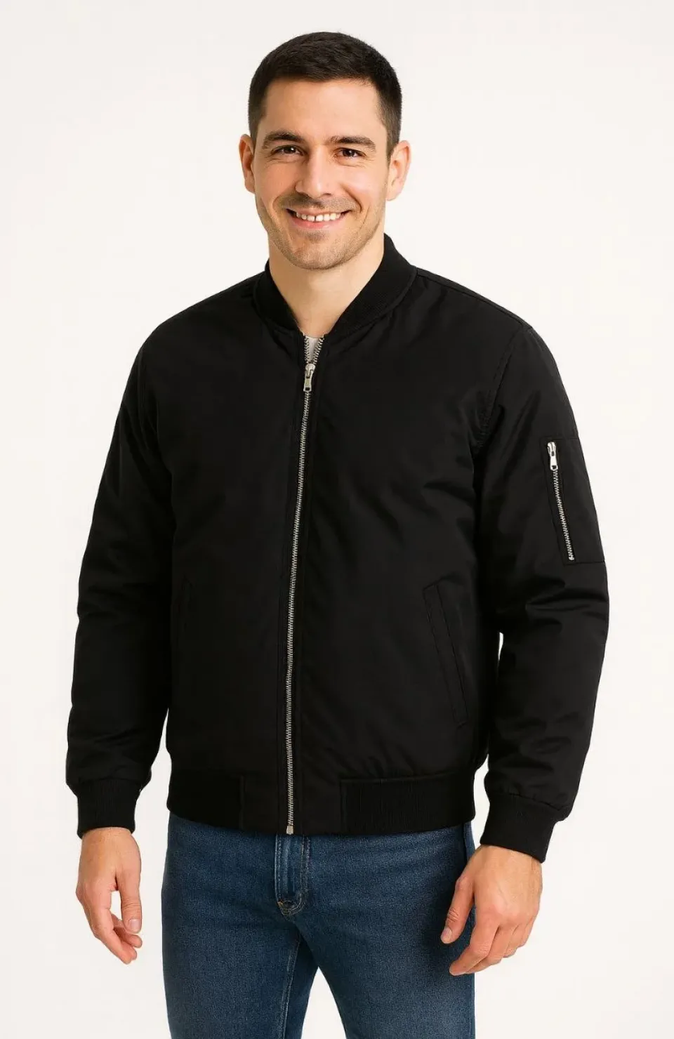 Erkek Bomber Mont Ceket – Fermuarlı, Kapitone İçi Astarlı, Su İtici Kumaş, Regular Fit, Uzun Kollu, Yandan Cepli, Bahar & Kış Rahat Günlük Stil - Siyah