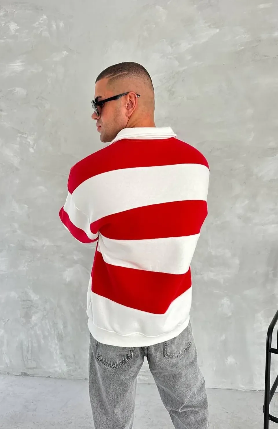 Unisex Üç İplik Parçalı Yakalı SweatShirt - Kırmızı Somersan Giyim | Kadın, Erkek ve Çocuk Moda